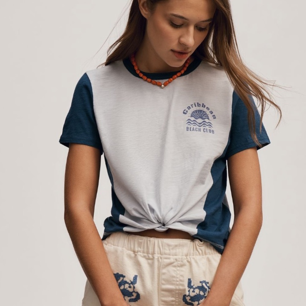 NWT Anthropologie Pilcro The Bennie Cotton-Slub Tee, Colorblock Edition.
